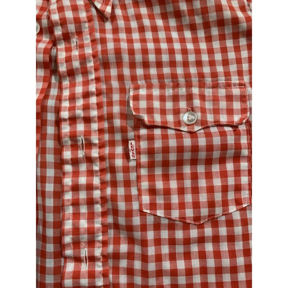 Vintage 60s 70s Levi's Plaid Gingham Western Button Shirt Size M Big E